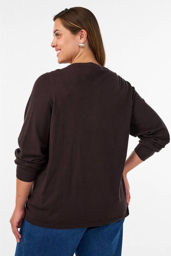 Zizzi Plus Size katoenen gebreid vest donkerbruin - Foto 3