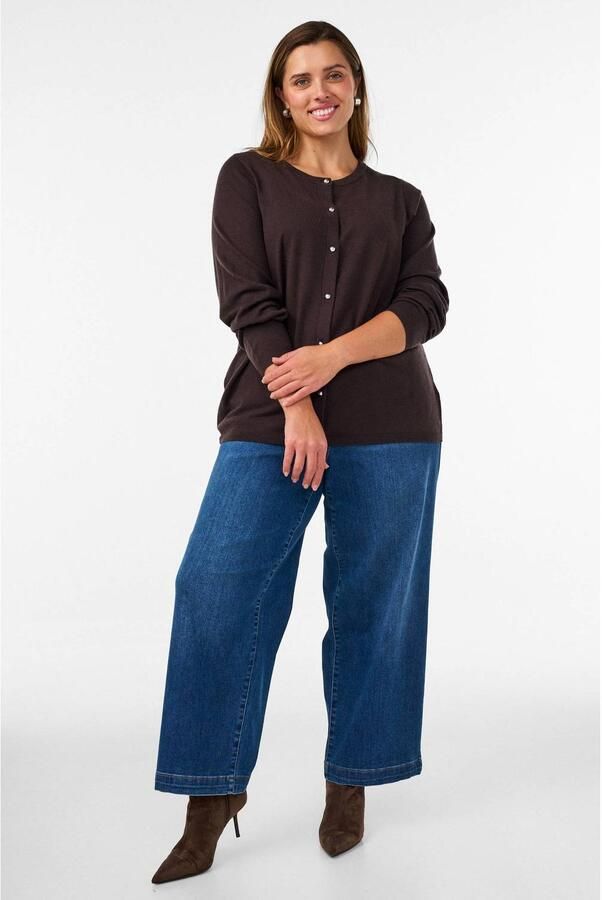 Zizzi Plus Size katoenen gebreid vest donkerbruin - Foto 2