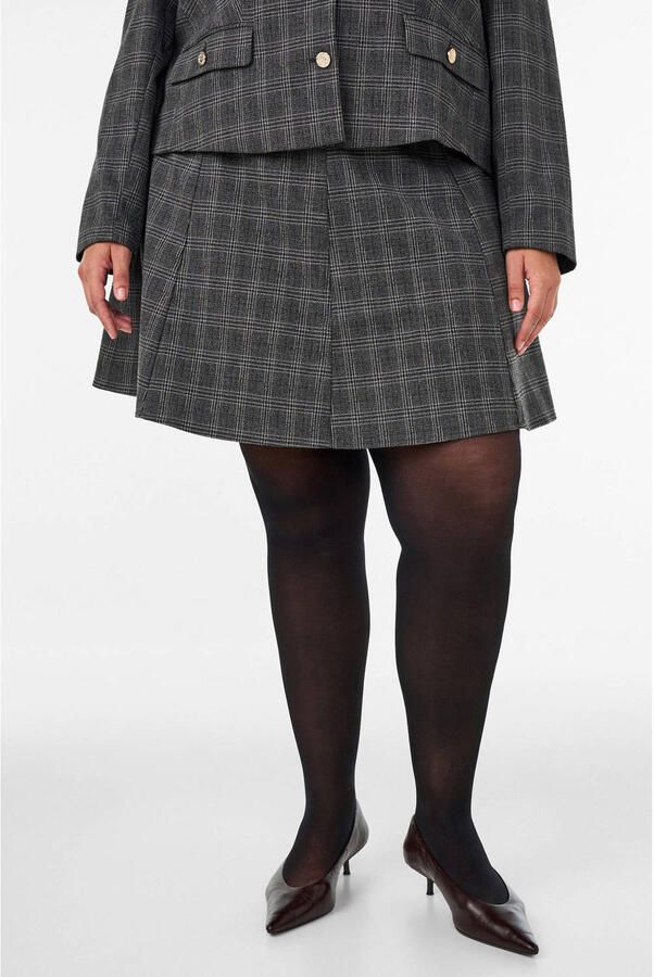 Zizzi Plus Size korte geruite A-lijn rok grijs