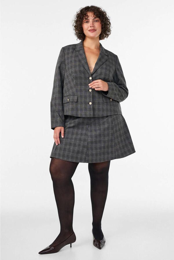 Zizzi Plus Size korte geruite A-lijn rok grijs - Foto 3