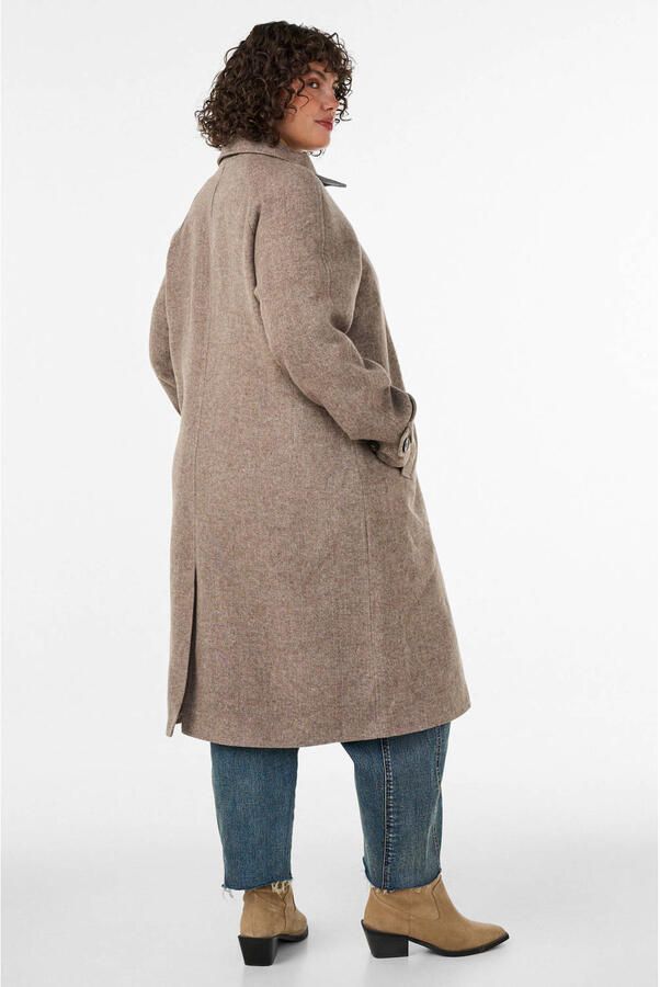 Zizzi Plus Size manteljas met wol lichtbruin - Foto 2
