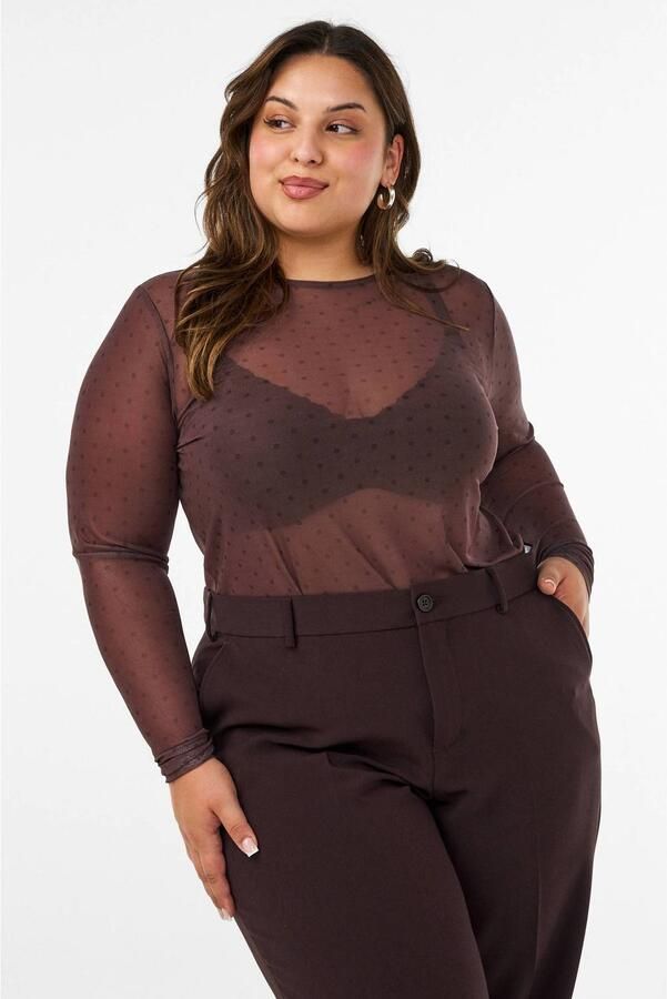 Zizzi Plus Size mesh top met stippen donkerrood
