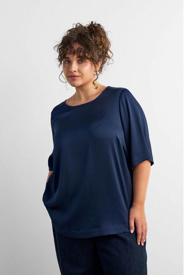 Zizzi Plus Size satijnen top donkerblauw