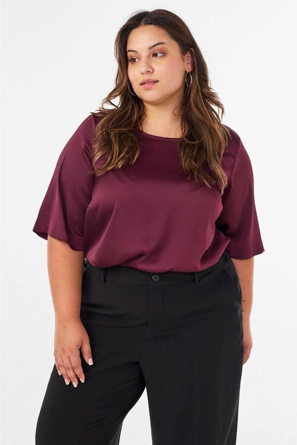 Zizzi Plus Size satijnen top donkerrood