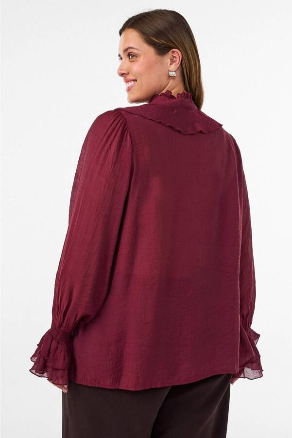 Zizzi Plus Size semi-transparante blouse met ruches donkerrood - Foto 2