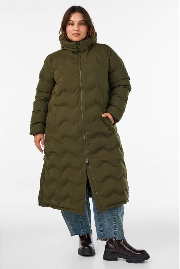 Zizzi Plus Size winterjas met split donkergroen