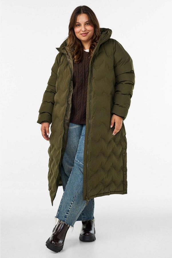 Zizzi Plus Size winterjas met split donkergroen - Foto 2