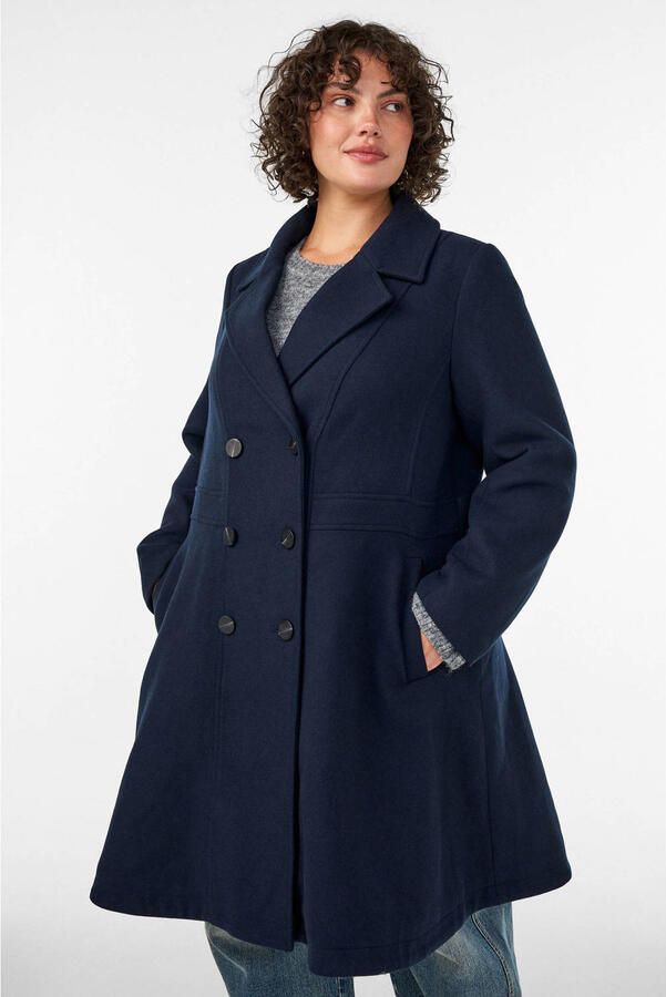 Zizzi Plus Size wintermantel met wol donkerblauw