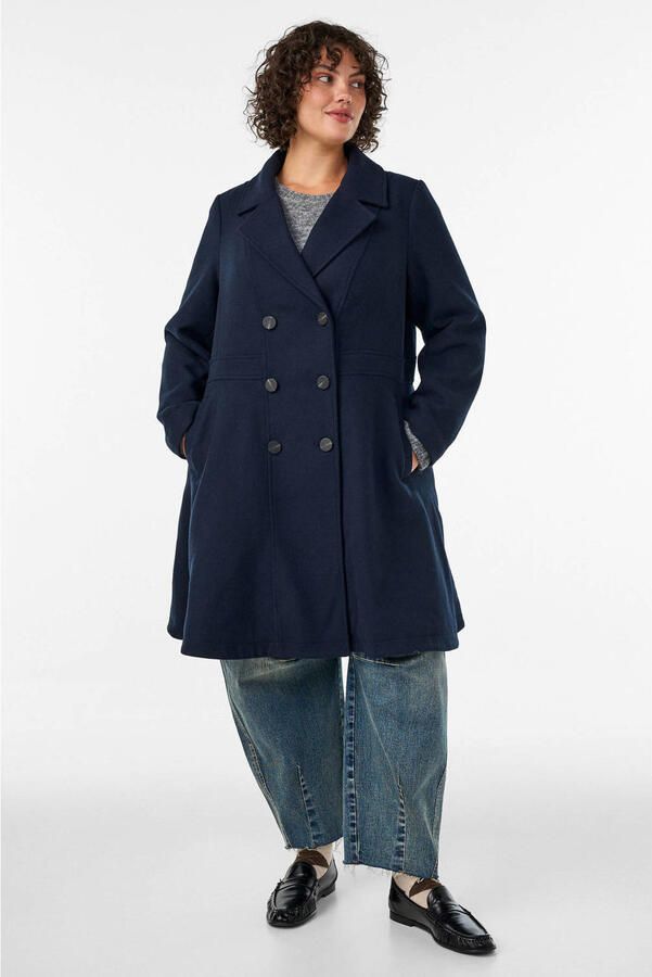 Zizzi Plus Size wintermantel met wol donkerblauw - Foto 3