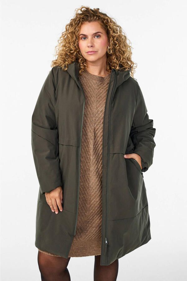 Zizzi Plus Size winterparka donkergroen