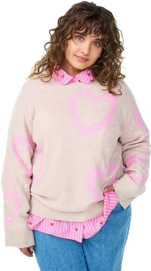 Zizzi pullover met hartjes beige