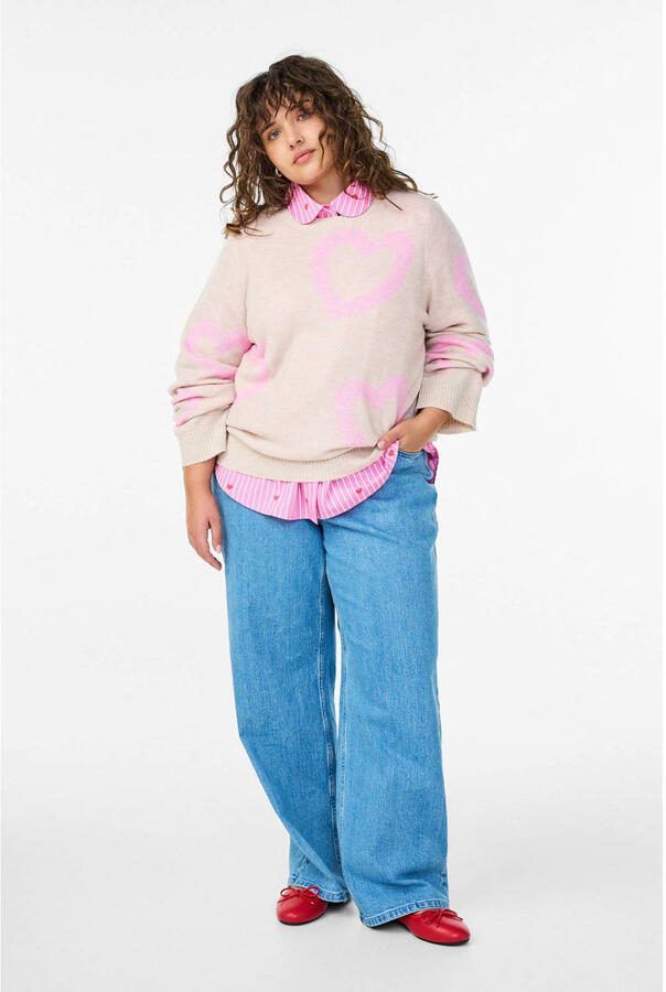 Zizzi pullover met hartjes beige - Foto 2