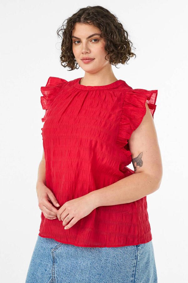 Zizzi rechtvallend blousetop met ruches Plus Size rood