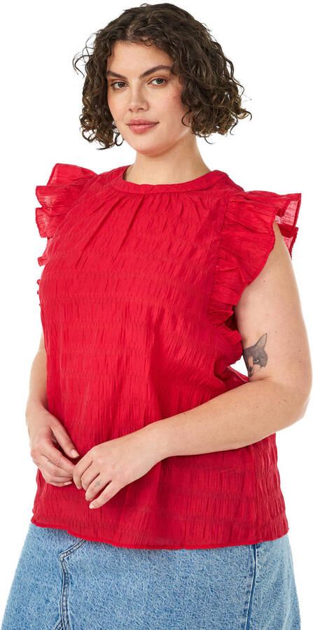 Zizzi rechtvallend blousetop met ruches Plus Size rood - Foto 2
