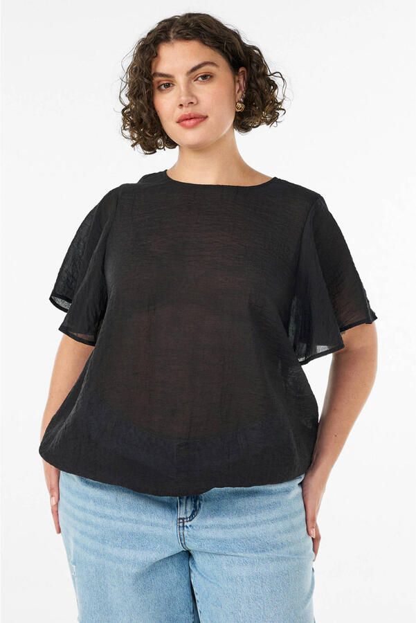 Zizzi rechtvallend blousetop Plus Size zwart