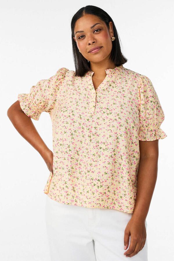 Zizzi rechtvallend gebloemde blousetop Plus Size lichtgeel