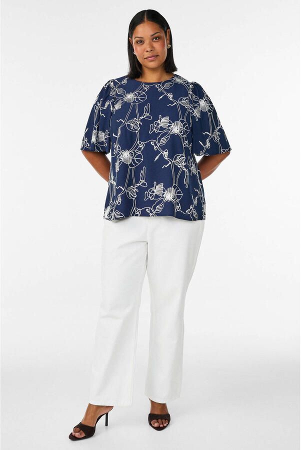 Zizzi rechtvallend gebloemde top Plus Size donkerblauw - Foto 2