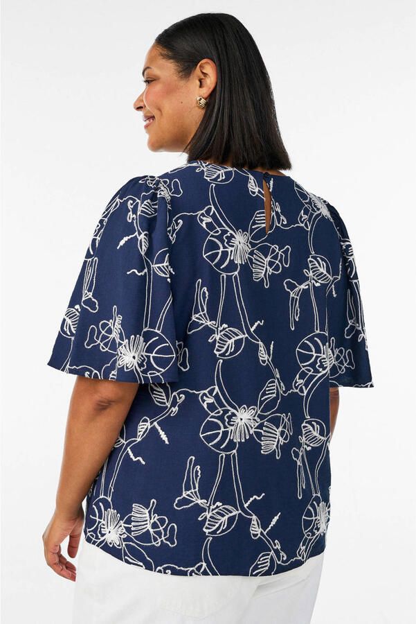 Zizzi rechtvallend gebloemde top Plus Size donkerblauw - Foto 3