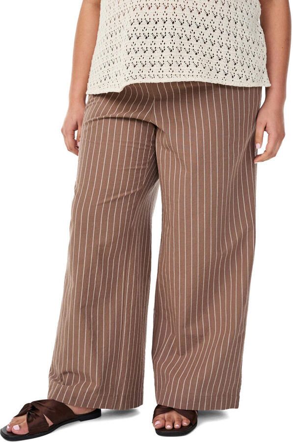 Zizzi regular fit casual broek Plus Size met krijtstreep bruin