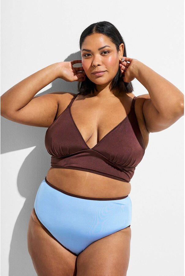 Zizzi reversible high waist bikinibroekje SENYA bruin lichtblauw