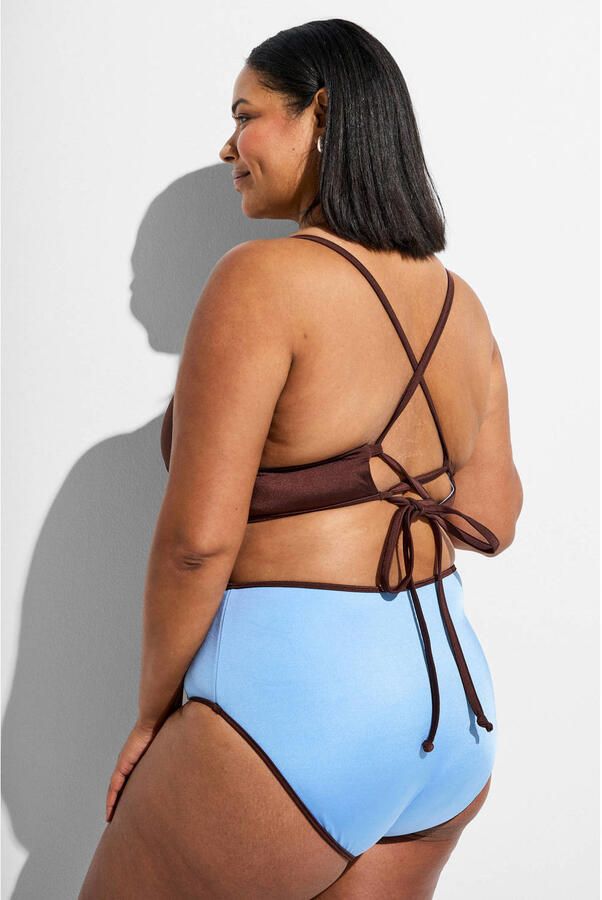 Zizzi reversible high waist bikinibroekje SENYA bruin lichtblauw - Foto 3