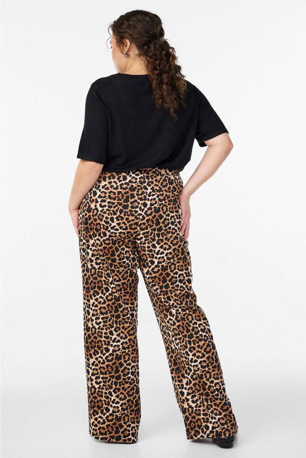 Zizzi straight high waist broek met panterprint bruin - Foto 3