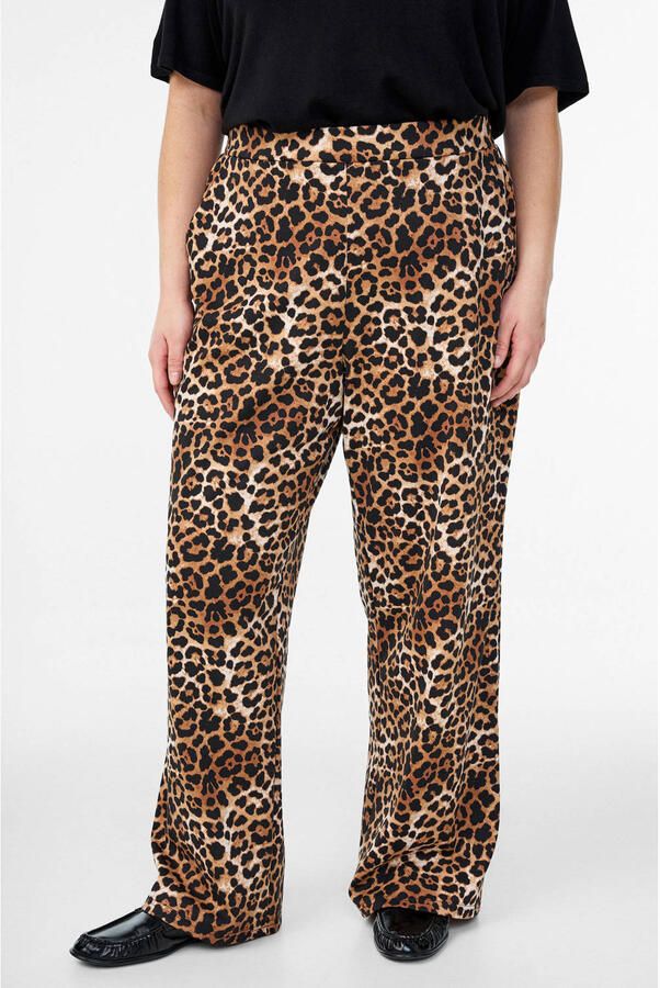 Zizzi straight high waist broek met panterprint bruin - Foto 2