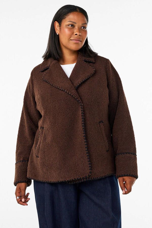 Zizzi teddy jas Plus Size donkerbruin