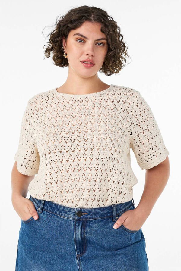 Zizzi top grof gebreid ecru