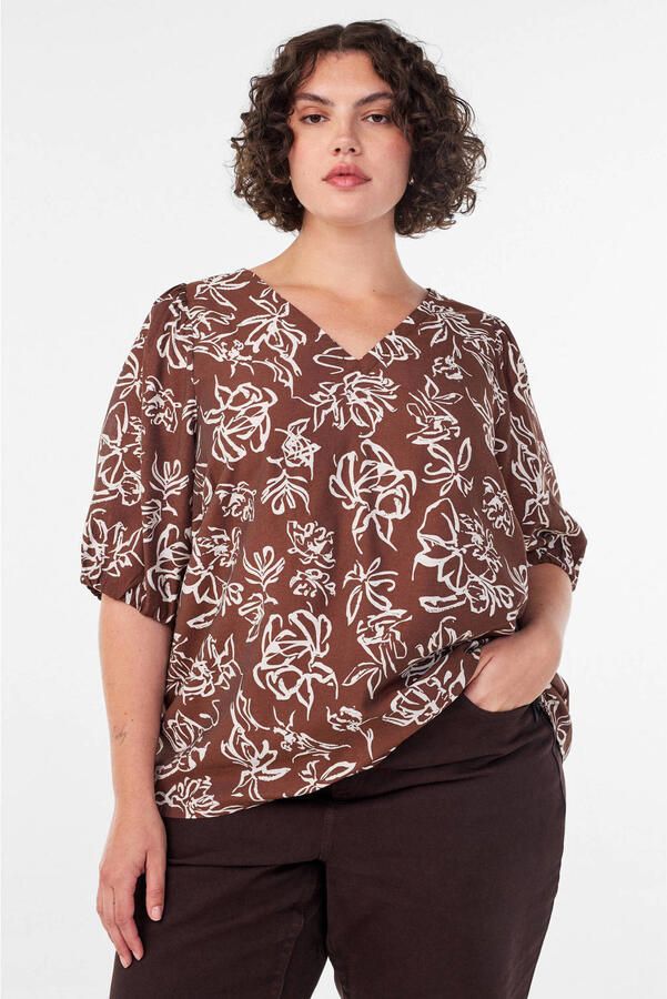 Zizzi top Plus Size met print bruin