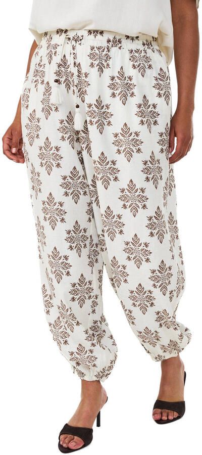 Zizzi viscose baggy broek Plus Size met print ecru
