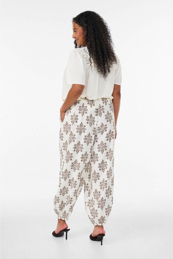 Zizzi viscose baggy broek Plus Size met print ecru - Foto 2