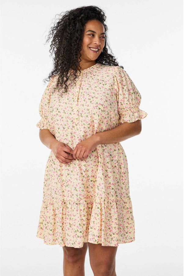 Zizzi viscose blousejurk Plus Size lichtgeel