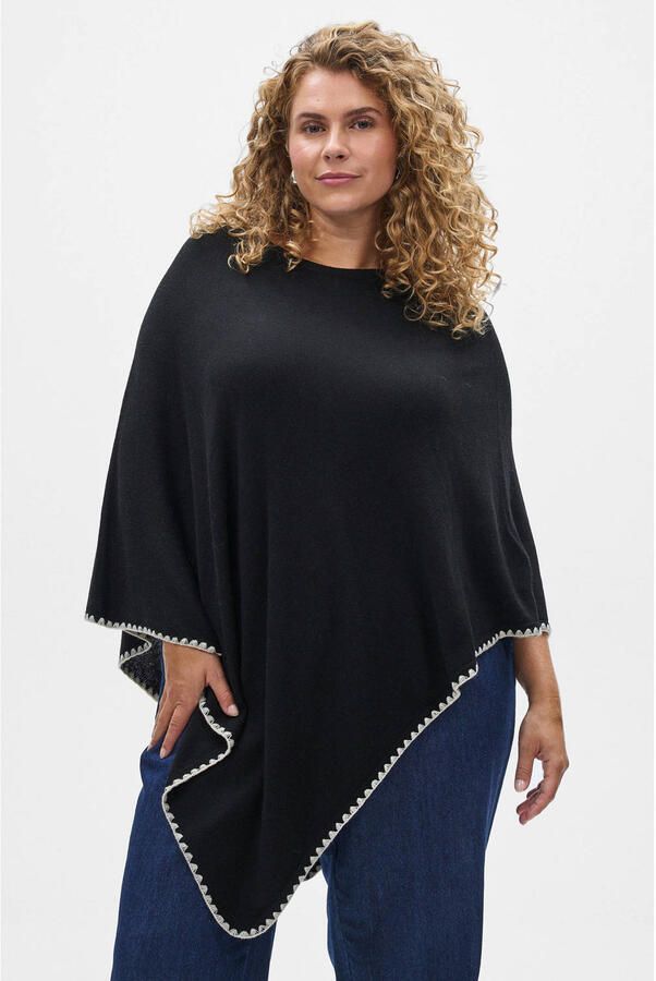 Zizzi viscose gebreide trui Plus Size met wol zwart