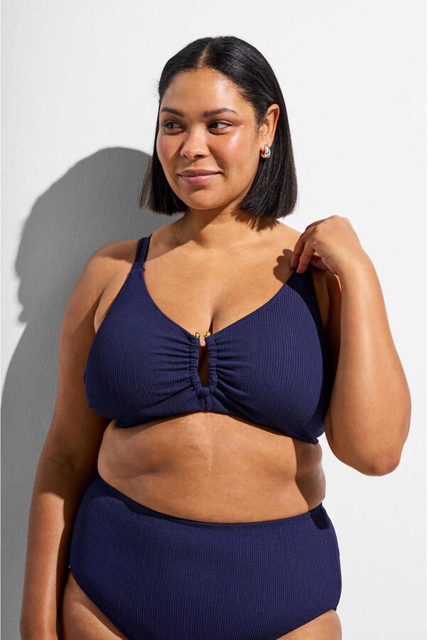 Zizzi voorgevormde bikinitop SLINO met ribstructuur donkerblauw - Foto 3