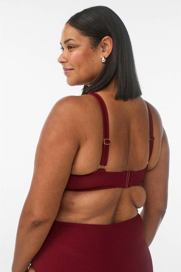 Zizzi voorgevormde bikinitop SLINO met ribstructuur donkerrood - Foto 3