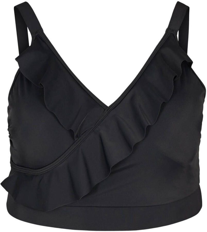 Zizzi voorgevormde crop bikinitop SKATRIN met ruches zwart