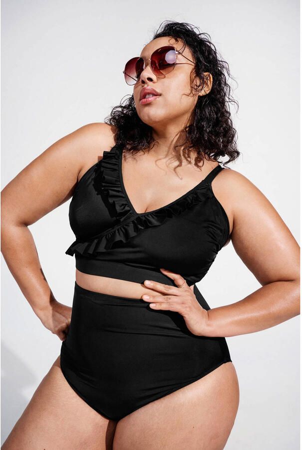 Zizzi voorgevormde crop bikinitop SKATRIN met ruches zwart - Foto 3