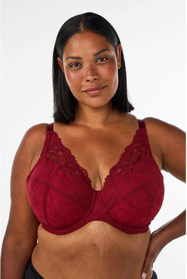 Zizzi voorgevormde Plus Size kanten beugel-bh rood