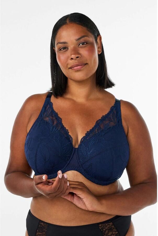Zizzi voorgevormde Plus Size kanten bh met beugel donkerblauw