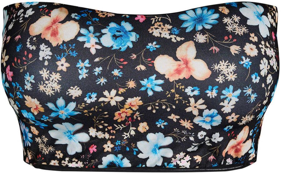 Zizzi voorgevormde strapless bandeau bikinitop CAANNE zwart multi