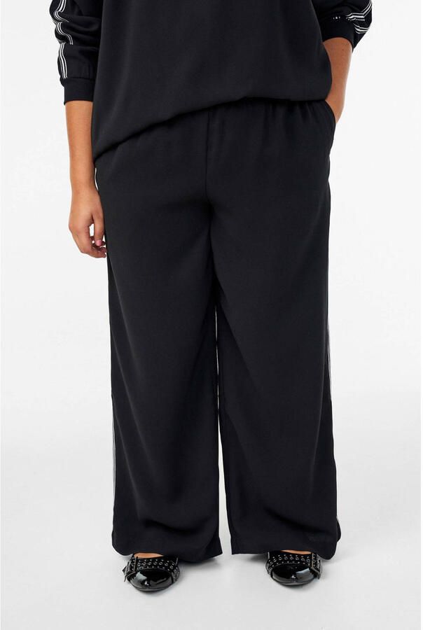 Zizzi Wide leg high waist gestreepte casual broek zwart