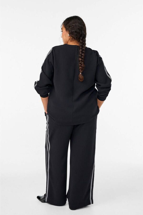 Zizzi Wide leg high waist gestreepte casual broek zwart - Foto 2