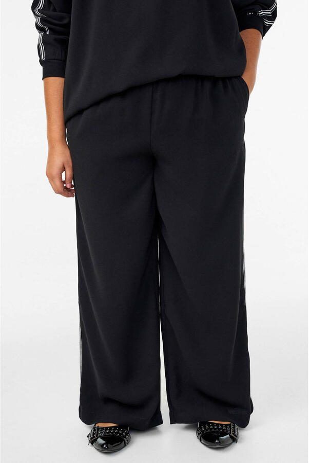 Zizzi Wide leg high waist gestreepte casual broek zwart