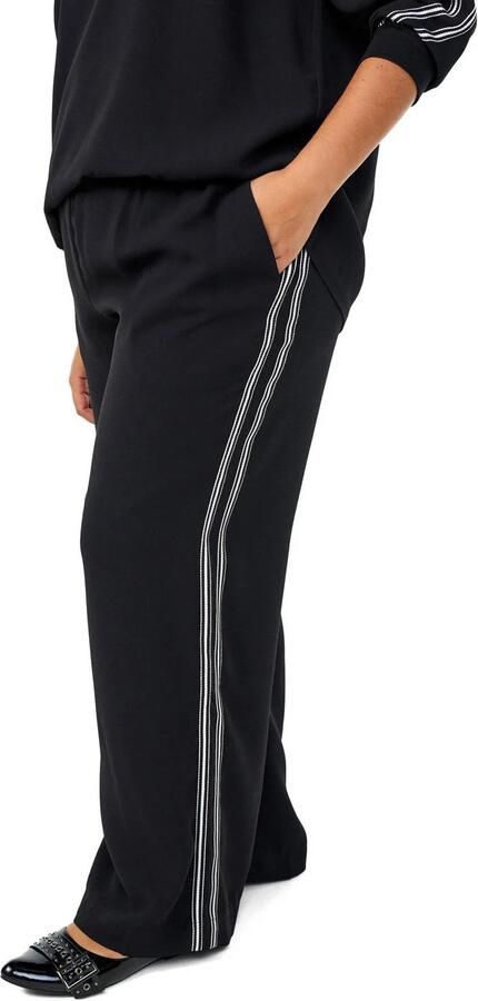 Zizzi Wide leg high waist gestreepte casual broek zwart - Foto 2