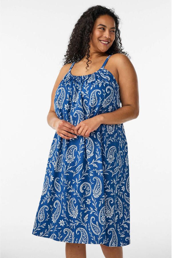 Zizzi zomerjurk met paisley Plus Size blauw