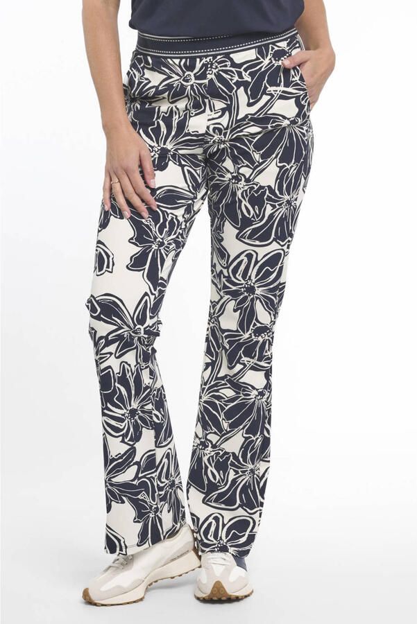 Zoso flared high waist gebloemde casual broek donkerblauw