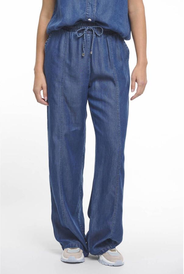 Zoso wide leg high waist casual broek dark blue denim