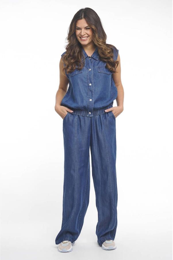 Zoso wide leg high waist casual broek dark blue denim - Foto 2