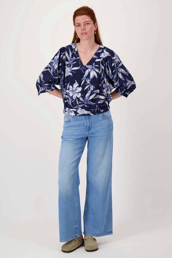 Zusss gebloemde blousetop donkerblauw - Foto 3